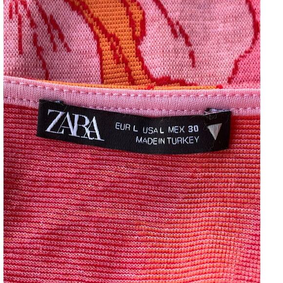 Zara Pink Orange Floral Jacquard Long Sleeve Crop Top Square Neck Size Large - Picture 6 of 7